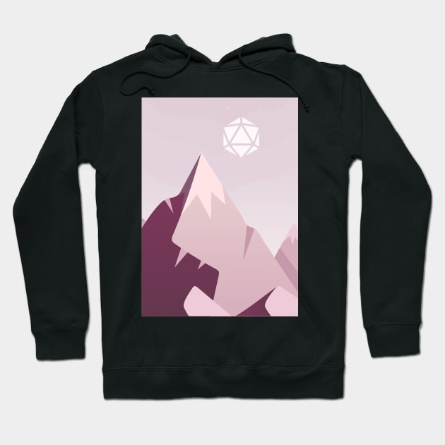 Minimalist Rocky Mountain Polyhedral D20 Dice Sun RPG Landscape Hoodie by pixeptional